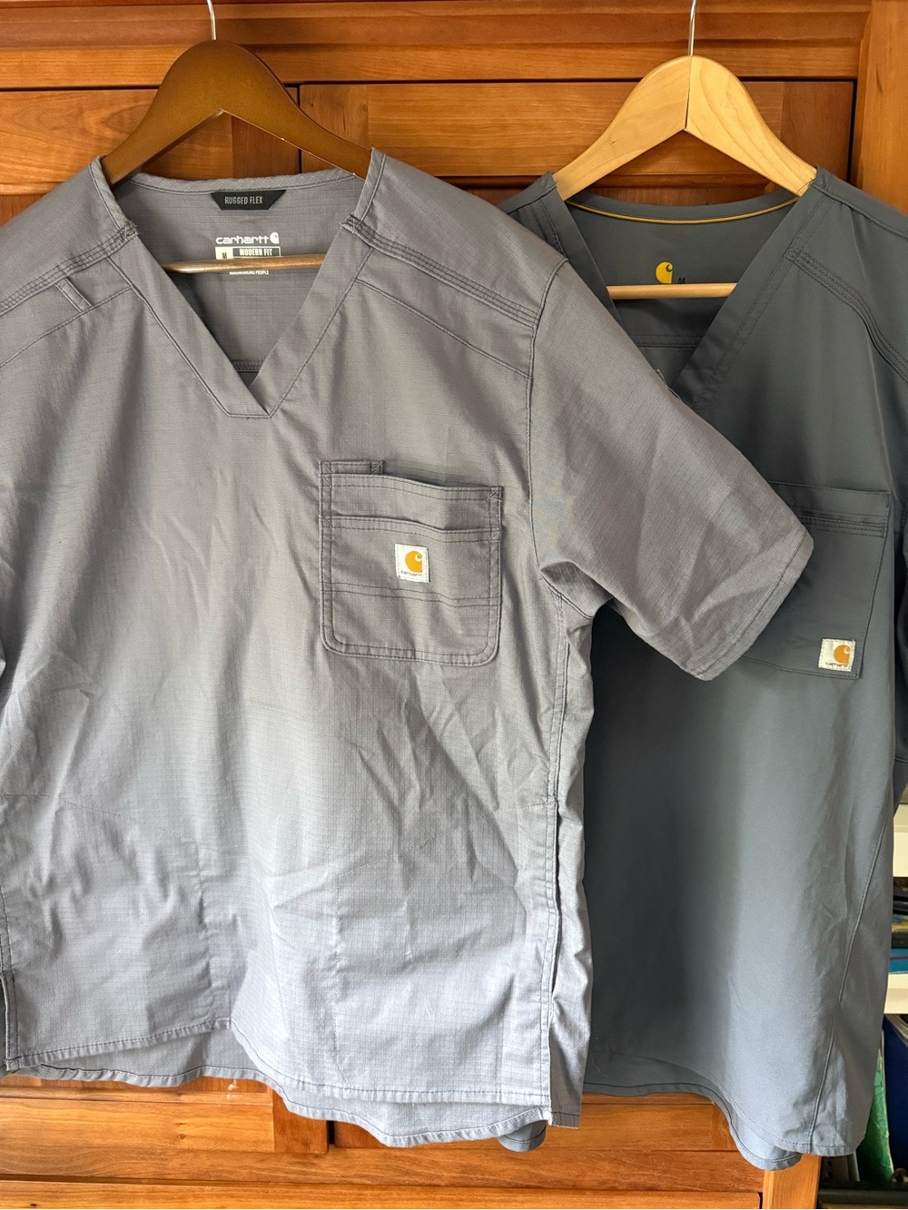 Carhartt Men's Gray Short-Sleeve V-Neck Work Scrub Tops (Pair)